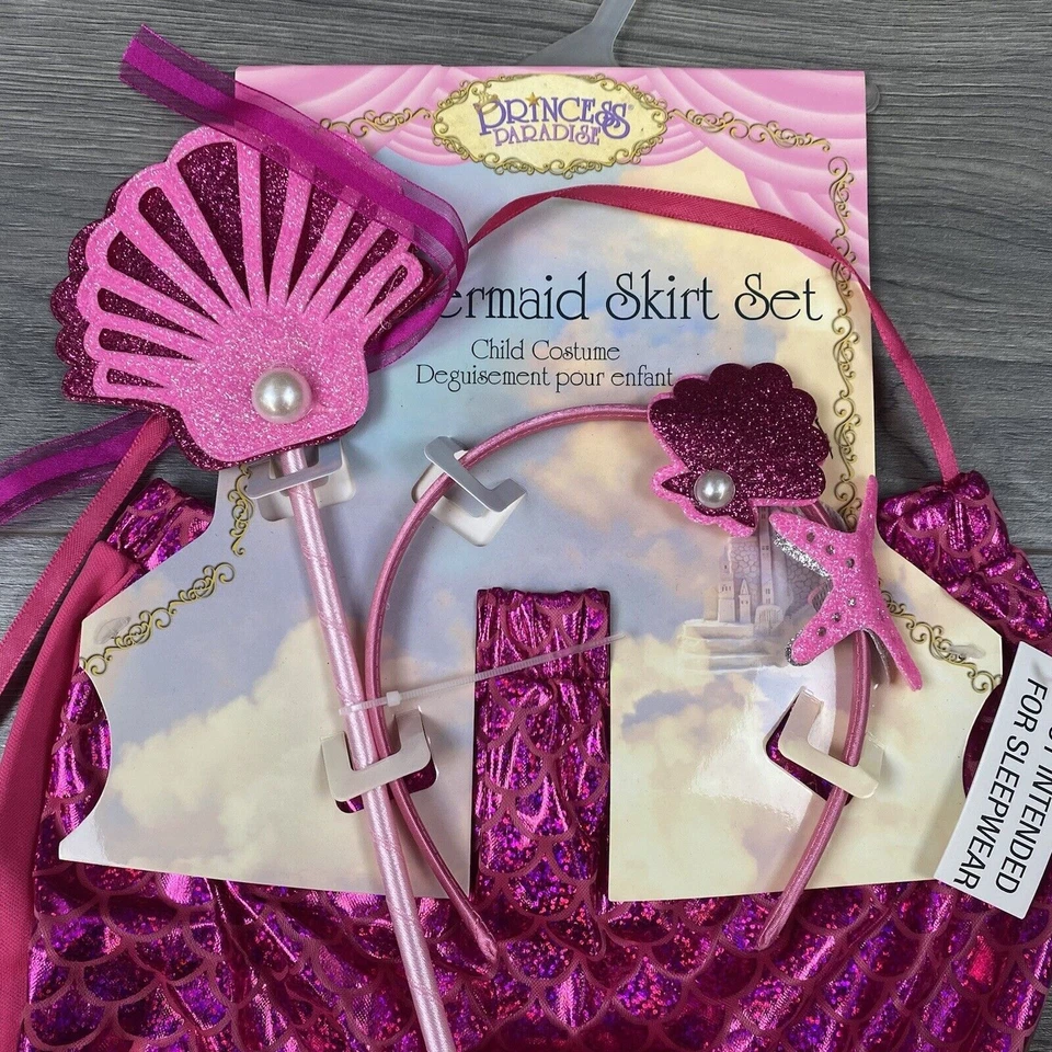 Conjunto de Saia Sereia Rosa Princesa Paraíso Fantasia Infantil 3 Peças Vestido Tamanho M G - Imagem 2 de 4