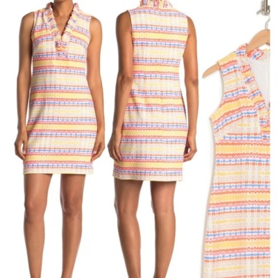 NWT Vince Camuto Ruffle Texture Shift Dress Sleeveless S 6 VCOM1541 Earthly Colo