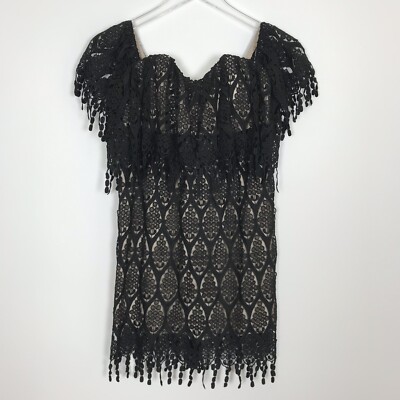 Stone Cold Fox Revolve Iowa Off The Shoulder Black Macrame Lace Dress XS  Small | eBay