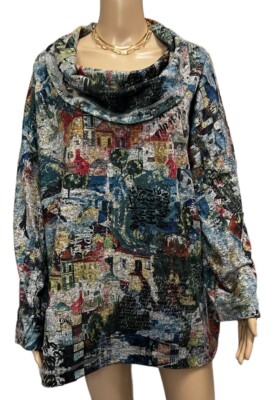 NWT Ali Miles Plus Sz 3X Brushed Knit Abstract Print Cowl Neck 3/4 Sleeve Tunic