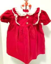 Vintage Baby Girls Party Dress Red Velvet White Lace 9 Months Little Princess