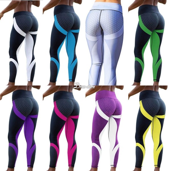 Leggings push-up con retazos de panal deporte fitness mujeres estampado de malla cintura alta