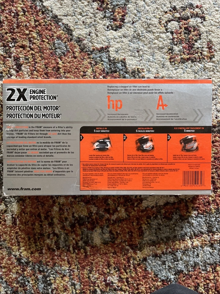 Filtro de aire protección motor Fram Extra Guard CA5058 12.000 millas 2x Foto 2 de 4