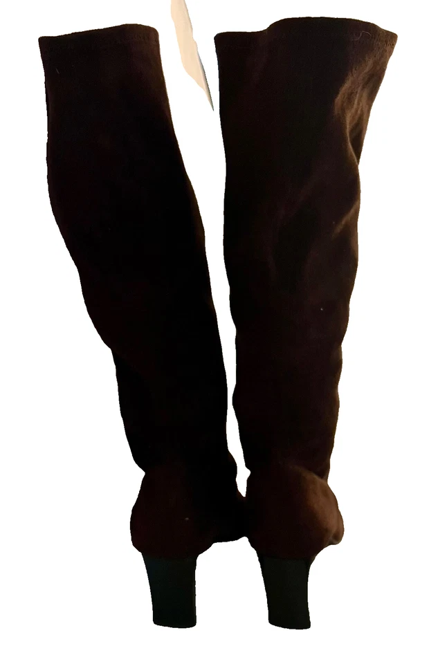 Botas para mujer 7,5 RAMPAGE Fortune parte superior marrón gamuza elásticas hasta la rodilla tacón bloque Foto 3 de 4