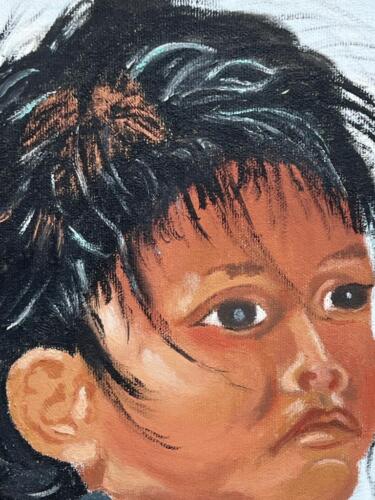 Vintage Porträt eines indianischen Kindes Kunst Ölgemälde von D Morin - Bild 11 von 12