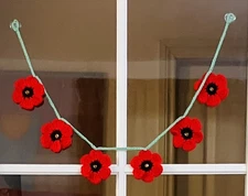 🌺PRETTY Hand Crochet Flowers Poppy Bunting Window RBL Donation Camper Gift