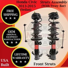 Monroe OEM Front Struts W/ Sway Bar For 2013-2015 Honda Civic Lifetime Warranty