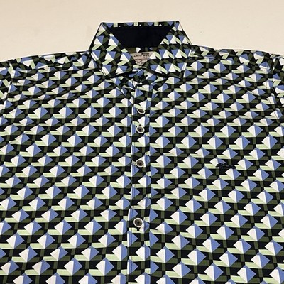 Dario Beltran Long Sleeve Button Shirt Men Small  15 Geometric Print Green Blue