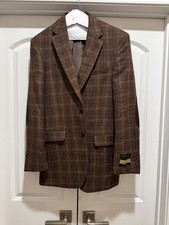 Jos A Bank 38L Brown Windowpane Elbow Patch Sport Coat 2 Button Wool NWT