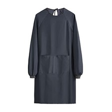 Solid Color Kitchen Apron with Pockets,Unisex Long Sleeves Waterproof Apron