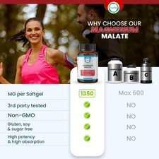 TrueMed Magnesium Malate Malic Acid Support Muscle 1350mg 90 Capsules Supplement