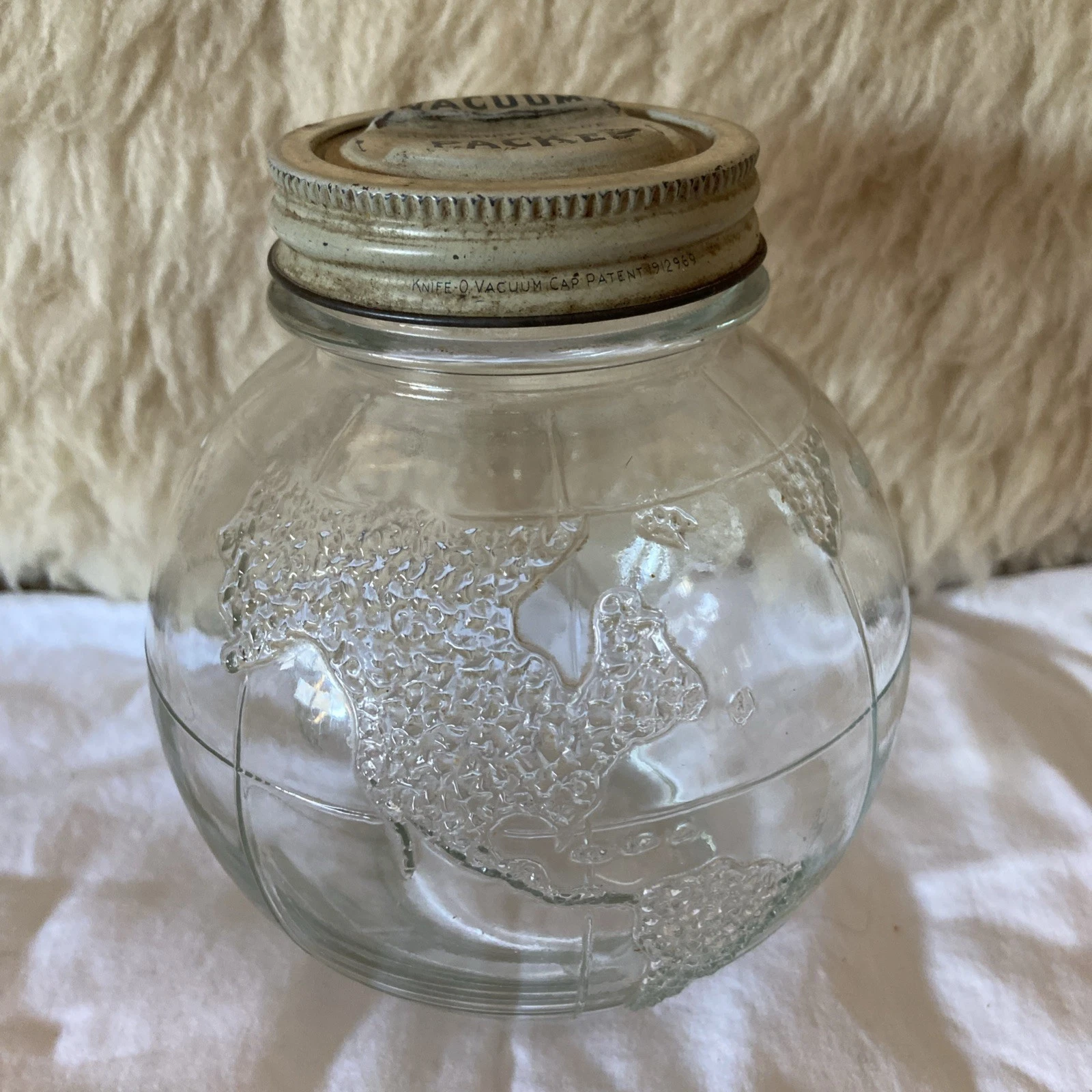 Vintage World Map Embossed Globe Jar Turner Bros Glass 1930 W Unusual Lid