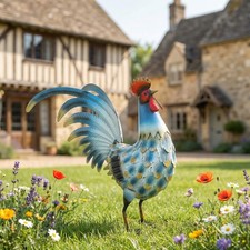 Outsunny Hahn-Gartenstatue, Metall-Gartenfigur, stehende Hahn-Skulptur