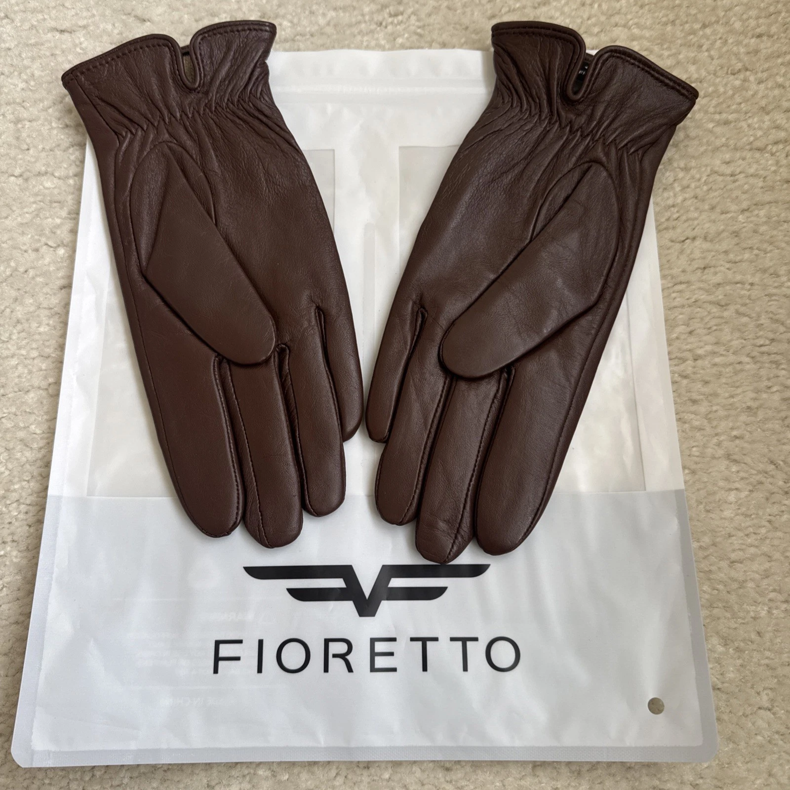 FIORETTO Women Winter Chrome-Free Sheepskin Leather Gloves Cashmere Wool Brown