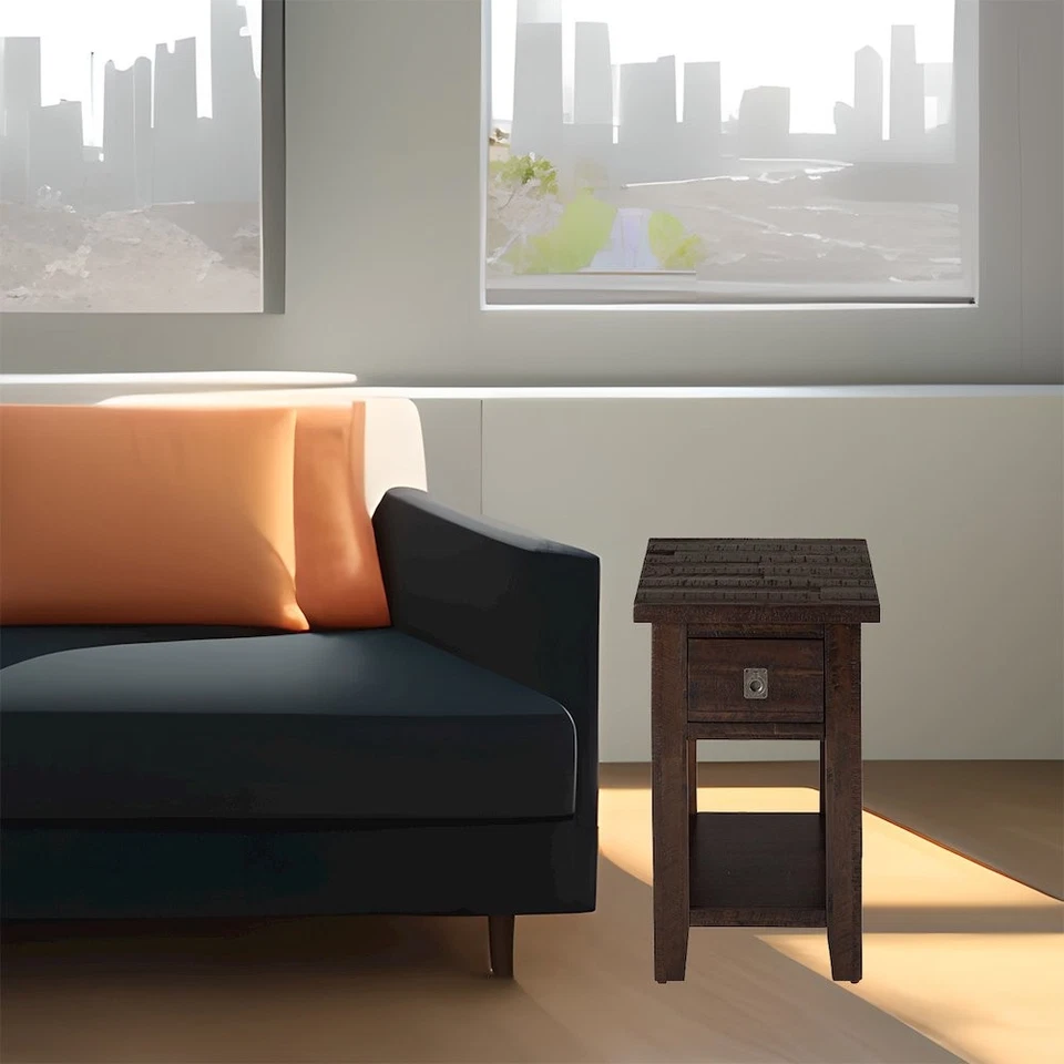 Kona Grove Distressed Rustic Solid Acacia Chairside End Table with Shelf - Image 4 of 4