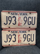 Vintage New York Statue of Liberty License Plates MATCHING PAIR J93 9GU NY Tags 