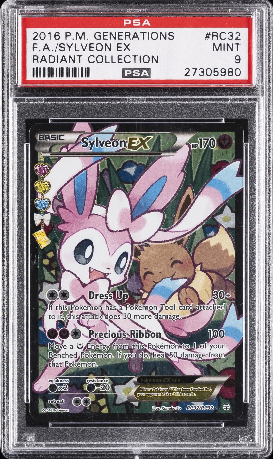 2016 POKEMON XY GENERATIONS RADIANT COLLECTION #RC32 FULL ART/SYLVEON EX PSA 9