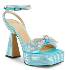 Mach & Mach Women's Crystal Double Bow Platform Heels Sandals Size 37.5 / US 7.5
