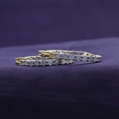 Natural Round Diamond Accent Hoop Earring 14K Yellow Gold Plated Sterling Silver