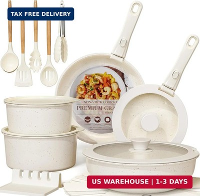 Astercook 21 Pcs Pots and Pans Set Non Stick, Ceramic Cookware Set Detachable Ha