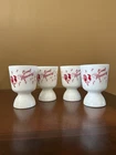 VTG Hazel Atlas White Milk Glass Red Rooster Good Morning Egg Cups Set of 4 MCM