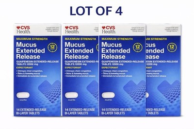 Lot of 4 CVS Health Mucus Extended Release 1200 mg 14 Tablets Per Box EXP 6/2027