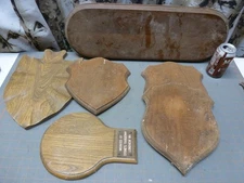 Lot 6 Wood Wooden Wall Plaque Panel Shield Taxidermy Fish, Antler Mount Display