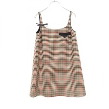 PRADA Sleeveless Check Mini Dress #36 P3B74E wool cashmere Beige Multicolor Used