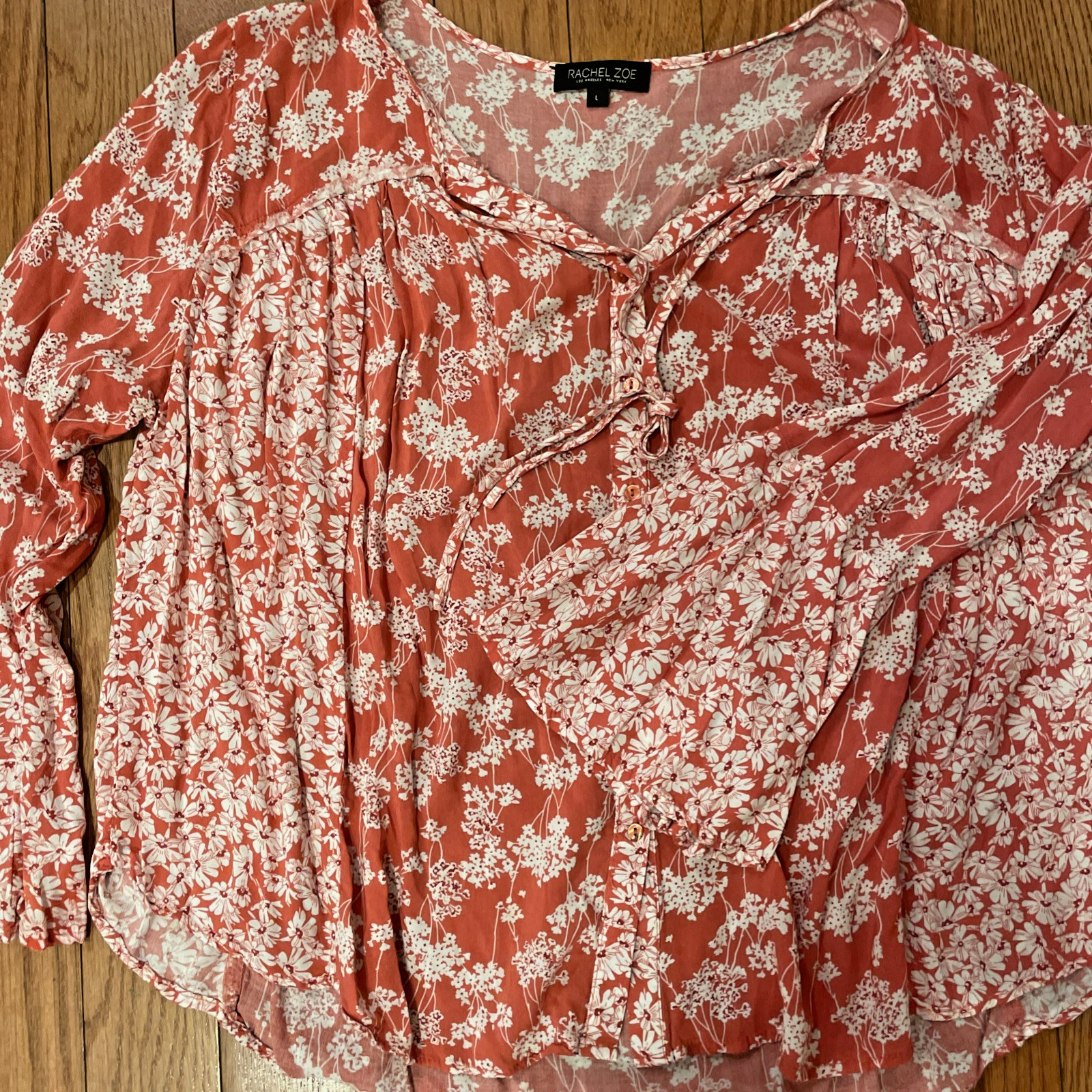 Rachel Zoe Size L Rust Pink Boho Retro Romantic Feminine Flutter Sleeve Blouse