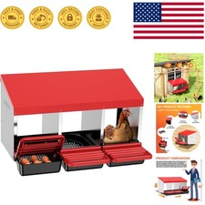 Red Galvanized Steel Chicken Nesting Box with Breathable Vents - 32'' L x 20'' W
