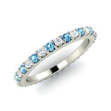 0.72 Ct Round Natural Topaz Diamond Wedding Eternity Band 14K Solid White Gold