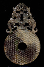 5.9'' Old Han Dynasty Natural Hetian Jade Carve Dragon God Beast YuBi Yu Bi