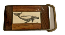 VTG 1982 BTS Solid Brass Inlay Wood Humpback Whale Belt Buckle