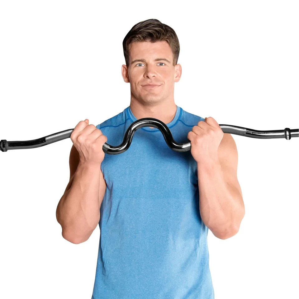 Barbell Standard 1-Inch Threaded Solid Super Curl Bar, Black - Image 3 of 4