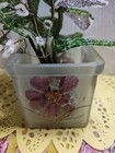 Flower Hand Beaded On Wire. Lavender and White . Green Leaves. Apx. 6" X 6". — photo 6