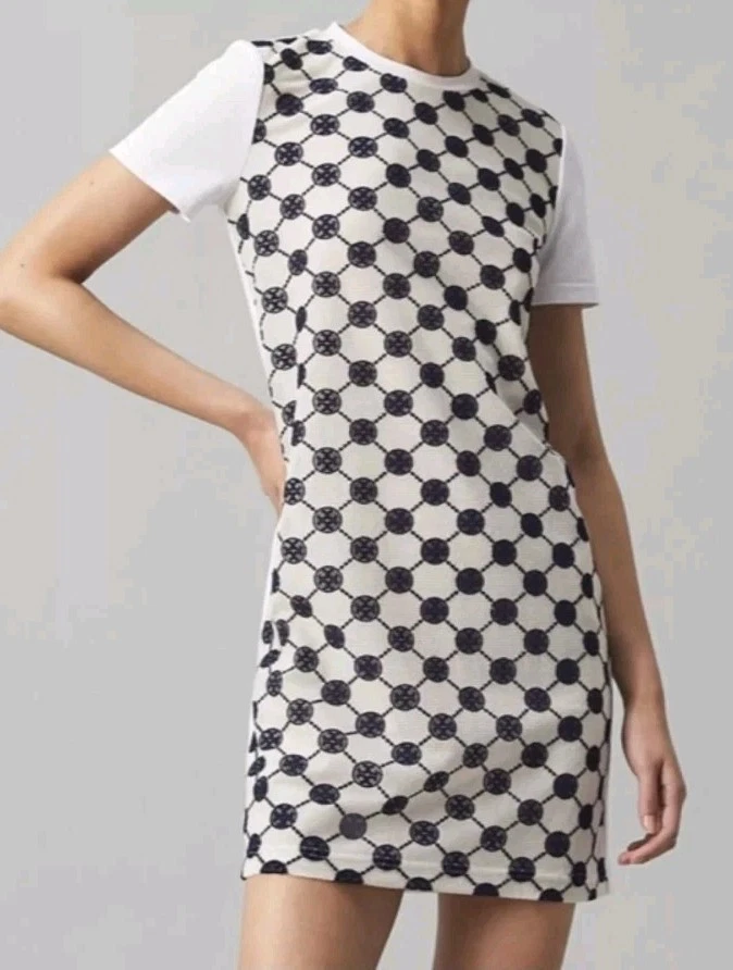 TORY BURCH T SHIRT ABITO LOGO PIZZO RICAMO BIANCO NAVY TG US XS NUOVO CON ETICHETTE