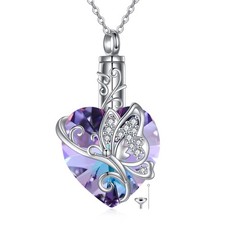 MONGAS Butterfly Urn Necklace for Ashes for Women 925 Sterling Silver Heart C...
