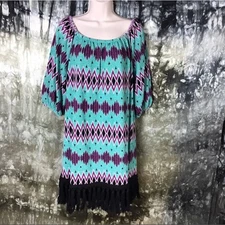vava by joy han Turquoise Off The Shoulder Southwester Tassel Dress Size Small