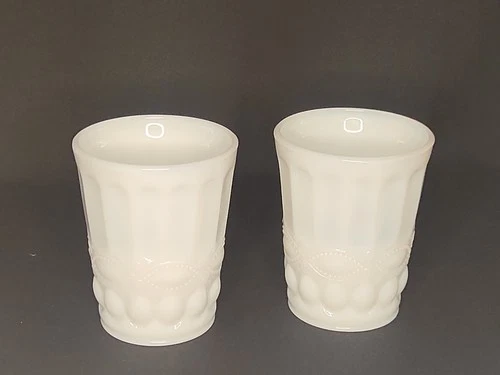 Vintage Milk Glass Tumblers Set Of 2 Pressed Pattern White Glass