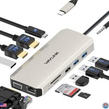 12-in-1 USB C Docking Station Dual Monitor Triple Display 100W PD HDMI VGA Hub