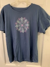 NEW Life Is Good Women's XXL Crusher T-Shirt Short Sleeves Blue Flower Mandala