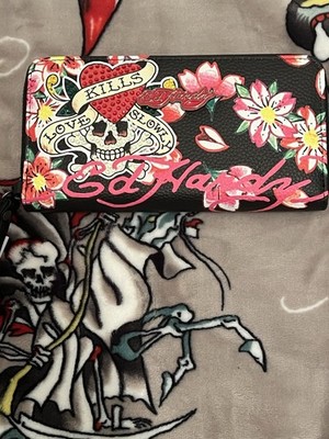 Ed Hardy Zip Around Wallet Wristlet Love Kills Slowly Multi