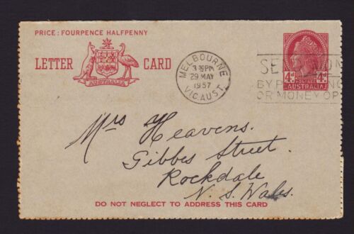 AUSTRALIA QE2 4d LETTER CARD USED 1957 - Picture 1 of 3
