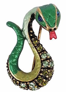 Authentic RUCINNI Green Serpent Brooch with Swarovski Crystal and Antique Gold Plated