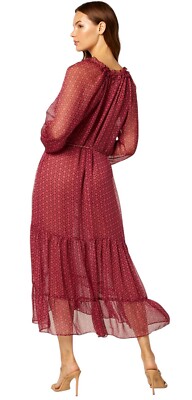 MISA Los Angeles Louisa Red Sheer Midi Dress NWT L Missing Belt | eBay
