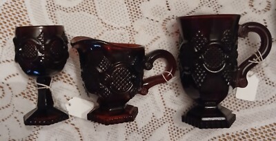 Vintage 3 Piece Set Of Ruby Red Glassware From Avon 1876 Cape Cod Coll.  Lot4