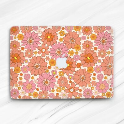 Retro Orange Pink Flowers Floral Hard Case For Macbook Air 13 Pro 16 13 14 15