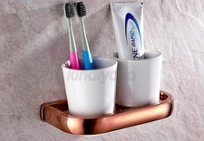 Rose Gold Wall Mounted Bathroom Double Cups Tumbler Toothbrush Holder Kba870