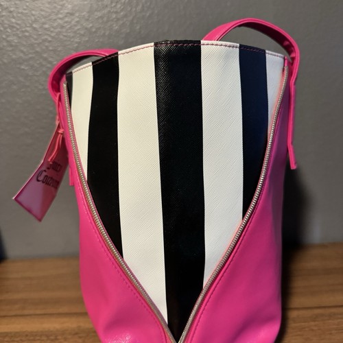 Juicy Couture Women's Pink Black White Stripe Shoulder Tote Bag Faux Leather NWT - Picture 7 of 15