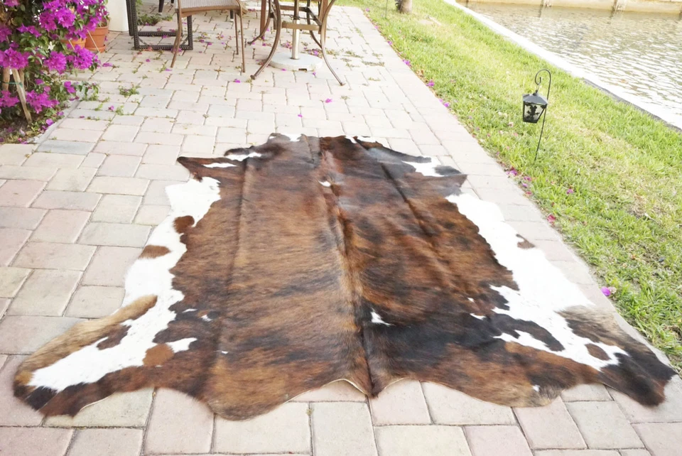 Alfombra de cuero de vaca Brindle Rodeo pelo en alfombra de cuero auténtico tamaño aprox 6x7 pies Foto 2 de 4